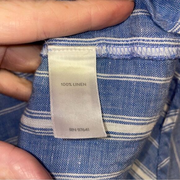 J Jill Linen Long Sleeve Button Up Top Women Size L Stripe Coastal Nautical - Picture 6 of 9